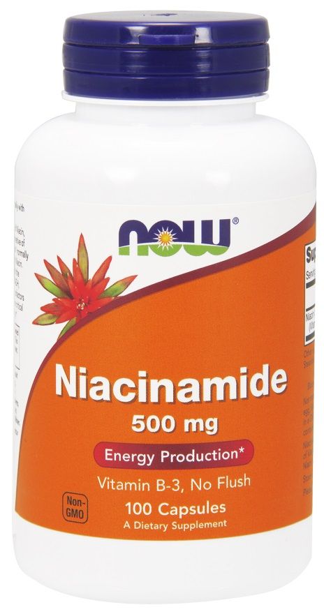 Now Foods Niacinamide 500 mg препарат, уменьшающий чувство усталости и утомления, 100 шт. - фото