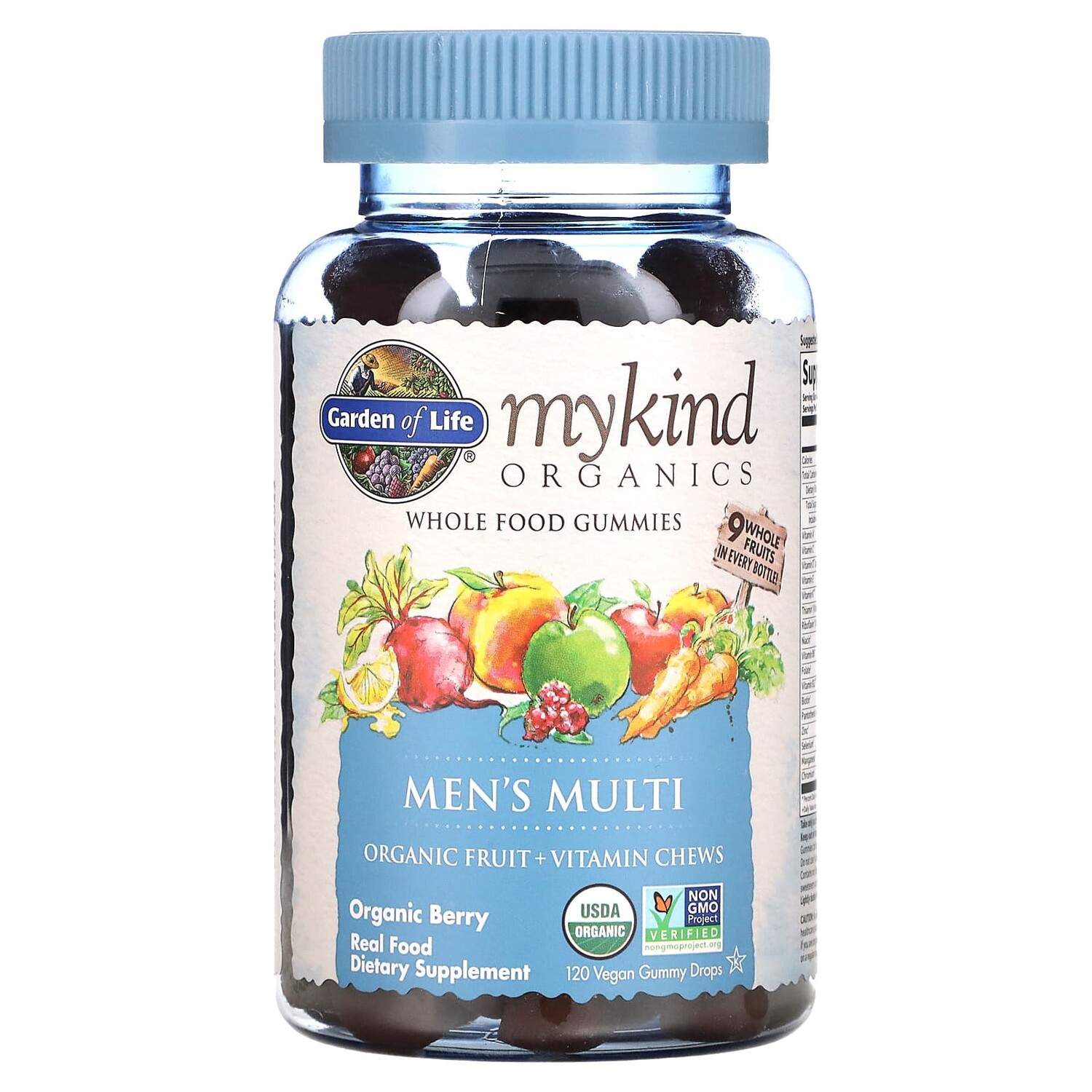 

MyKind Organics, мультивитамины для мужчин, органические ягоды, 120 веганских жевательных таблеток, Garden of Life