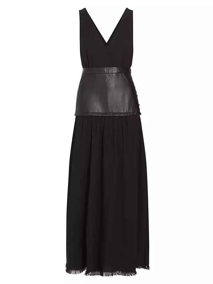 

Платье макси из крепа с кожаной вставкой Proenza Schouler, черный