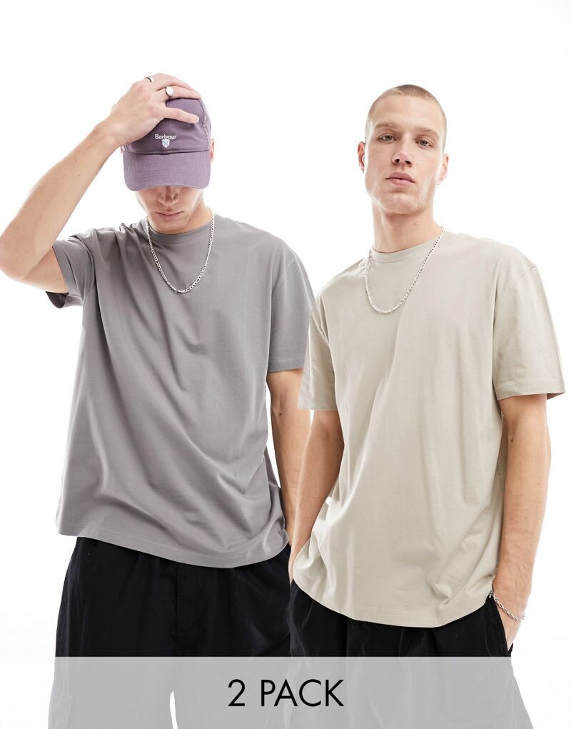 

Набор из двух футболок свободного кроя серо-серых цветов ASOS DESIGN