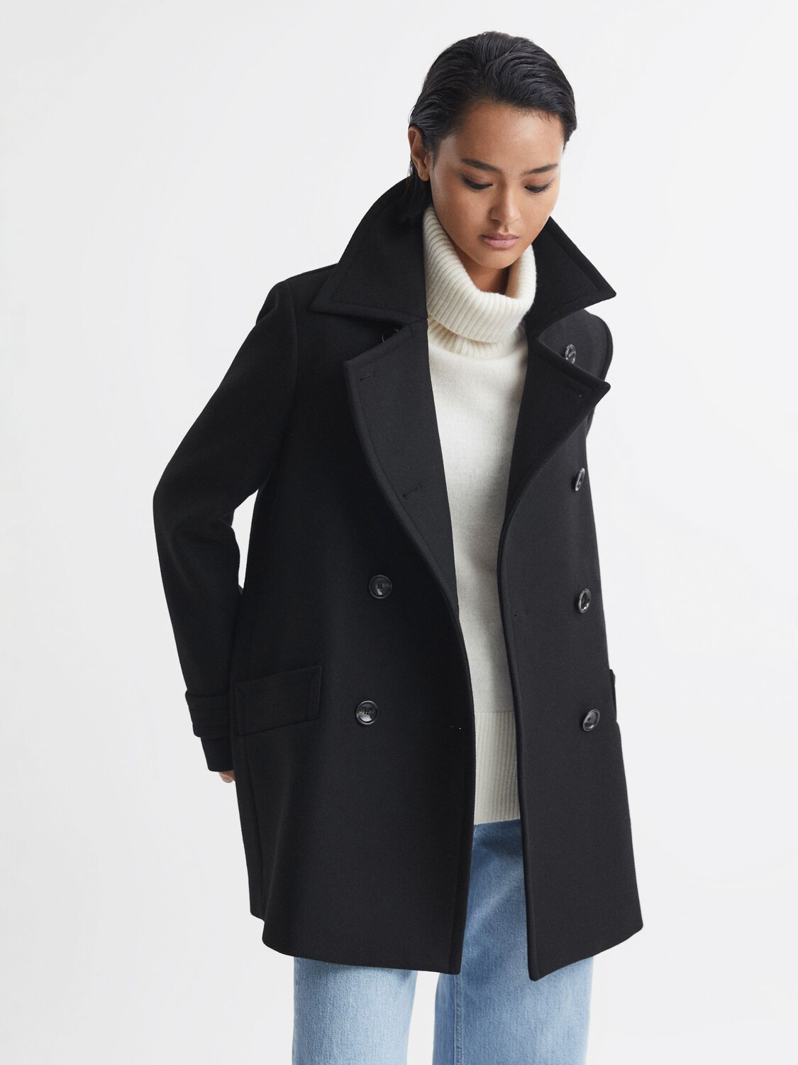 

Короткое двубортное пальто Maisie Reiss, черный