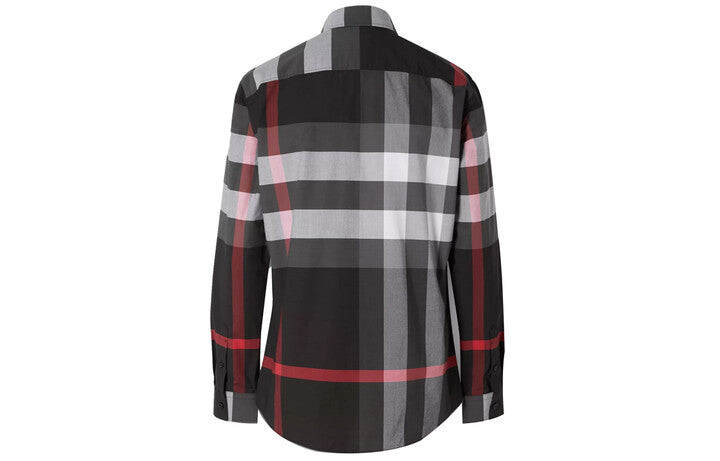 

Рубашка Burberry из элостичного хлопка в клетку, серый
