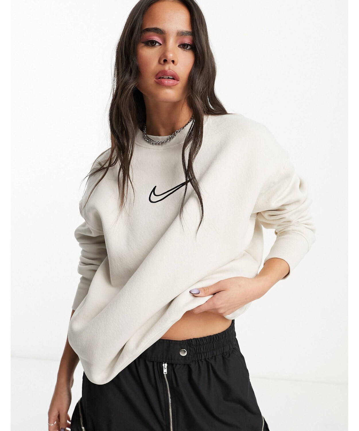 

Флисовая толстовка с изображением феникса светло-коричневого цвета Nike Midi Swoosh, Коричневый