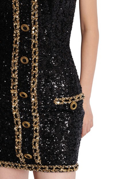 

Платье без бретелек, расшитое пайетками Balmain, черный