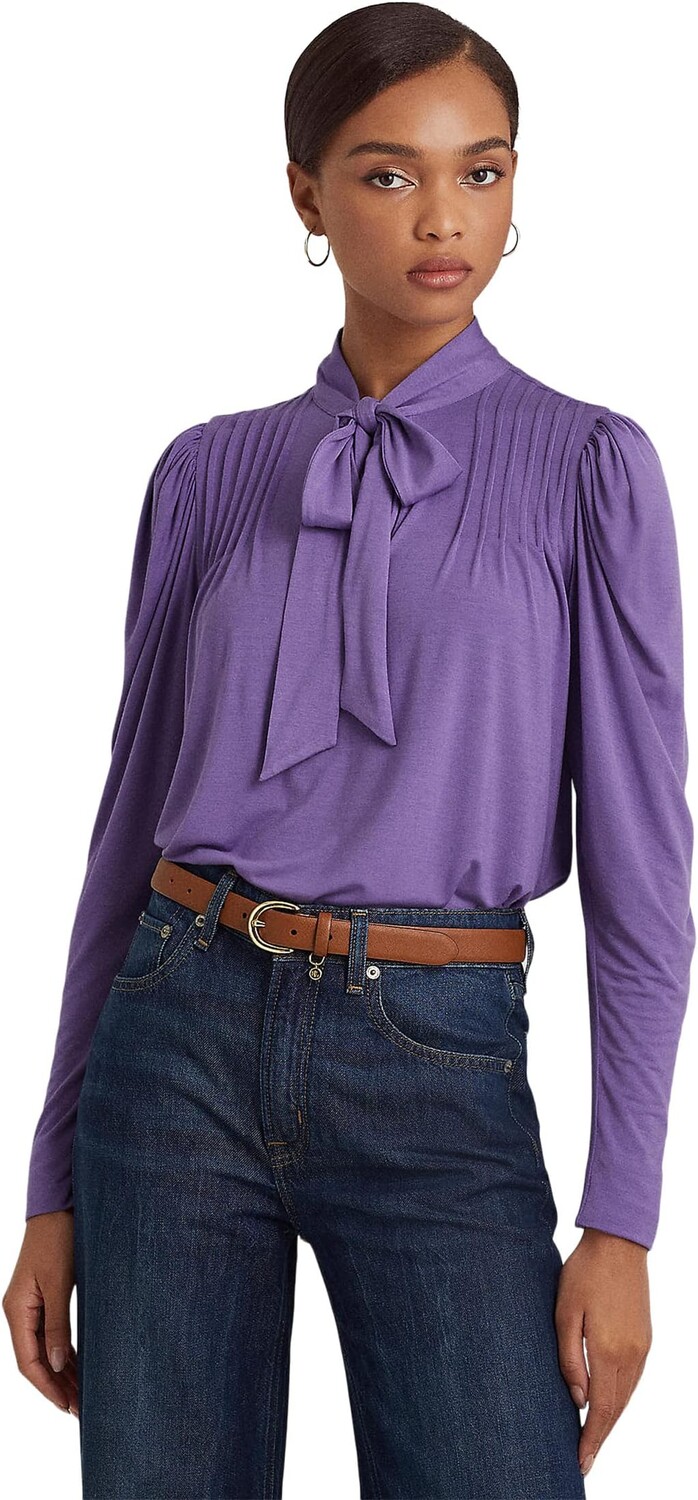 

Плиссированный топ из джерси с завязками на воротнике LAUREN Ralph Lauren, цвет Wisteria