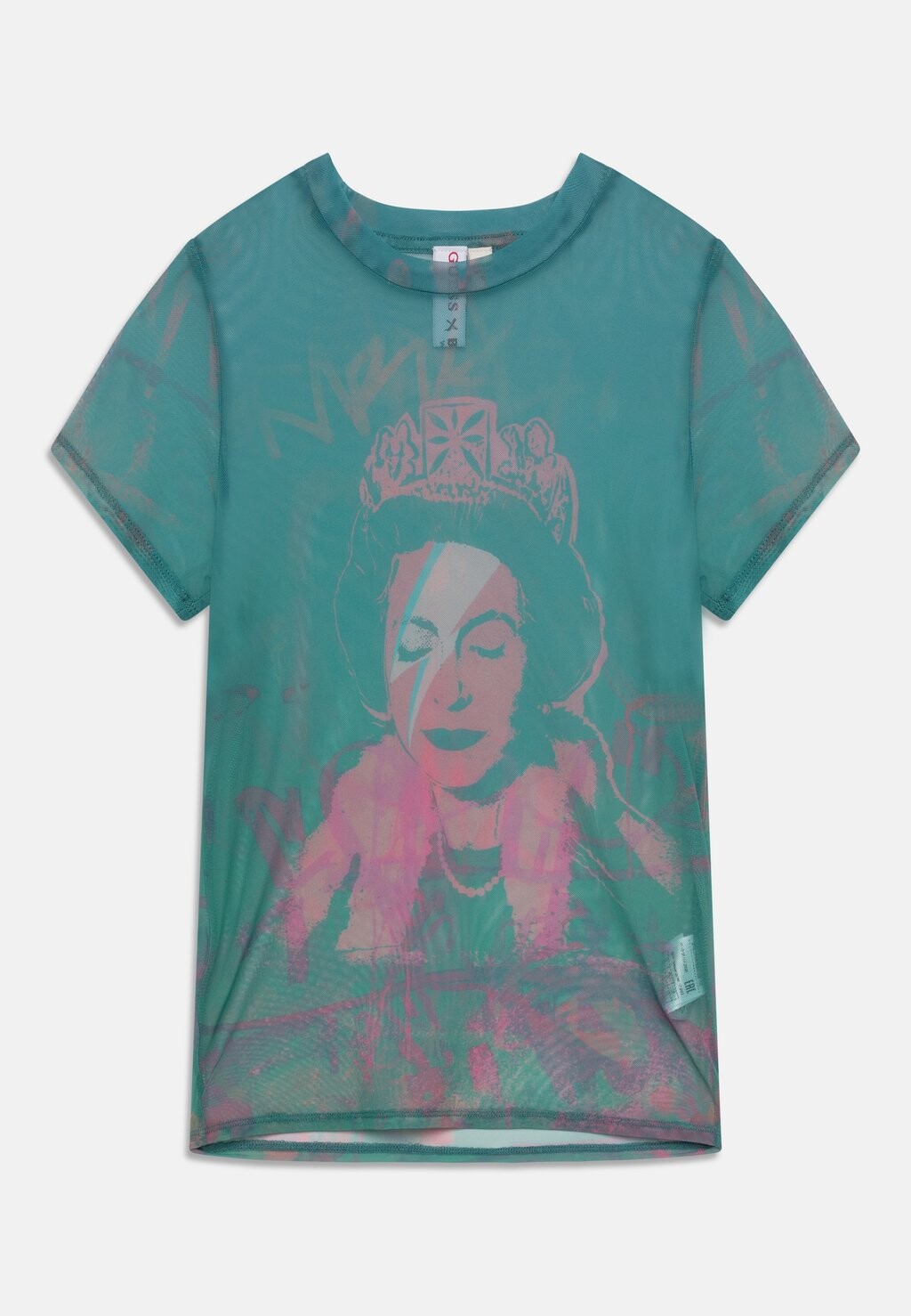 

Футболка с принтом JUNIOR BANKSY QUEEN GRAFFITI TEE Guess, цвет carribean water/multi-coloured