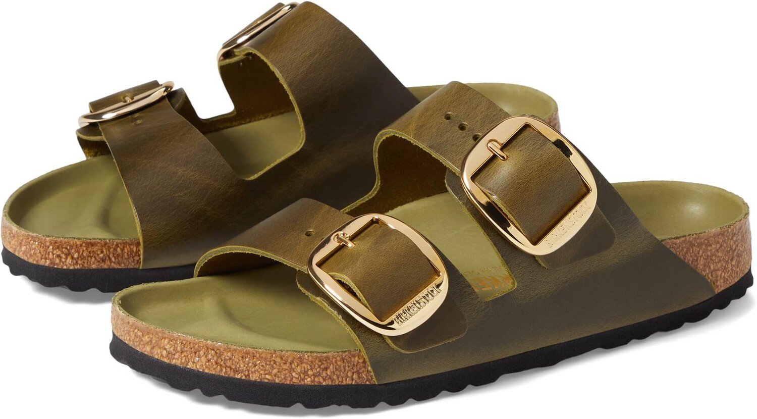 

Сандалии на плоской подошве Arizona Big Buckle - Oiled Leather Birkenstock, цвет Green Olive Oiled Leather