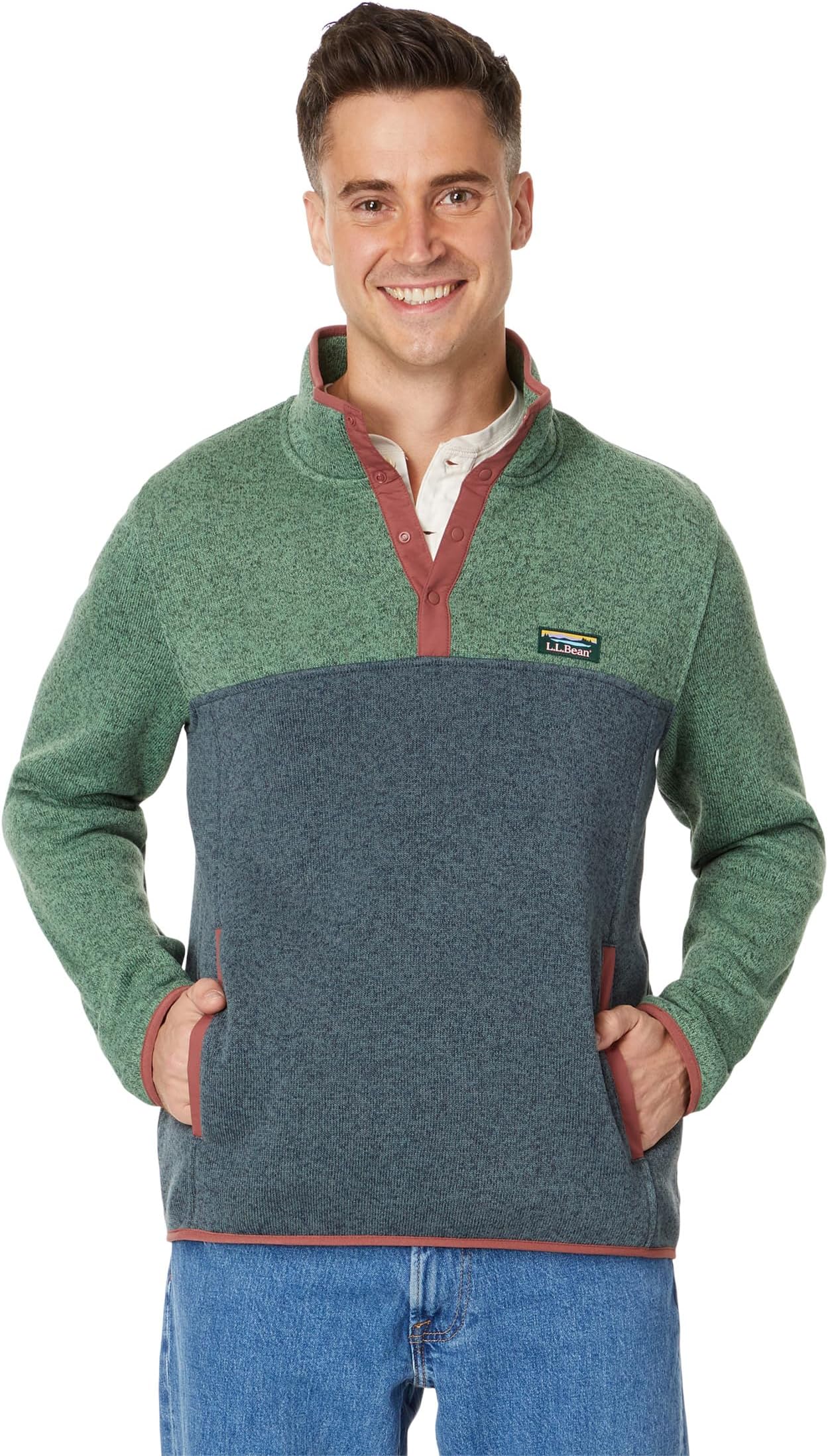 Свитер Флисовый пуловер Color-Block Regular L.L.Bean, цвет Light Everglade/Rangeley Blue