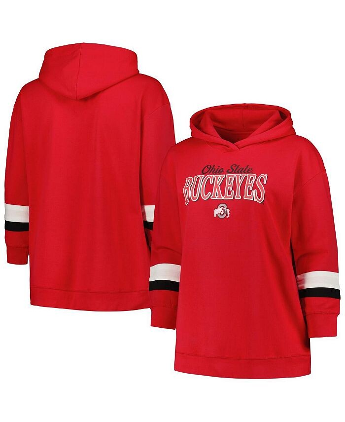 

Женский пуловер в полоску с капюшоном Scarlet Ohio State Buckeyes размера плюс Profile, красный