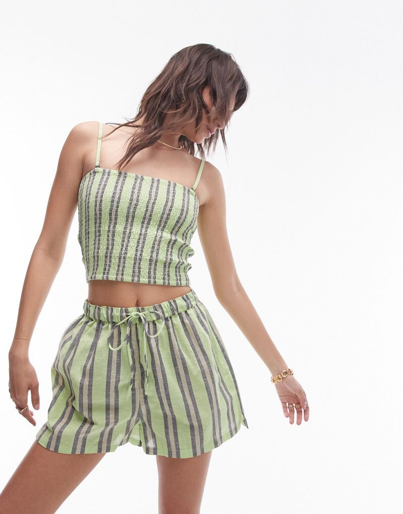 Пляжные шорты Topshop в зеленую полоску