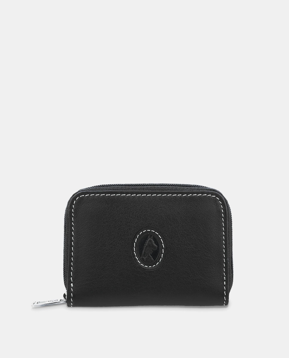 Черный кожаный кошелек на молнии El Potro, черный черный кожаный кошелек с портмоне на молнии el potro черный