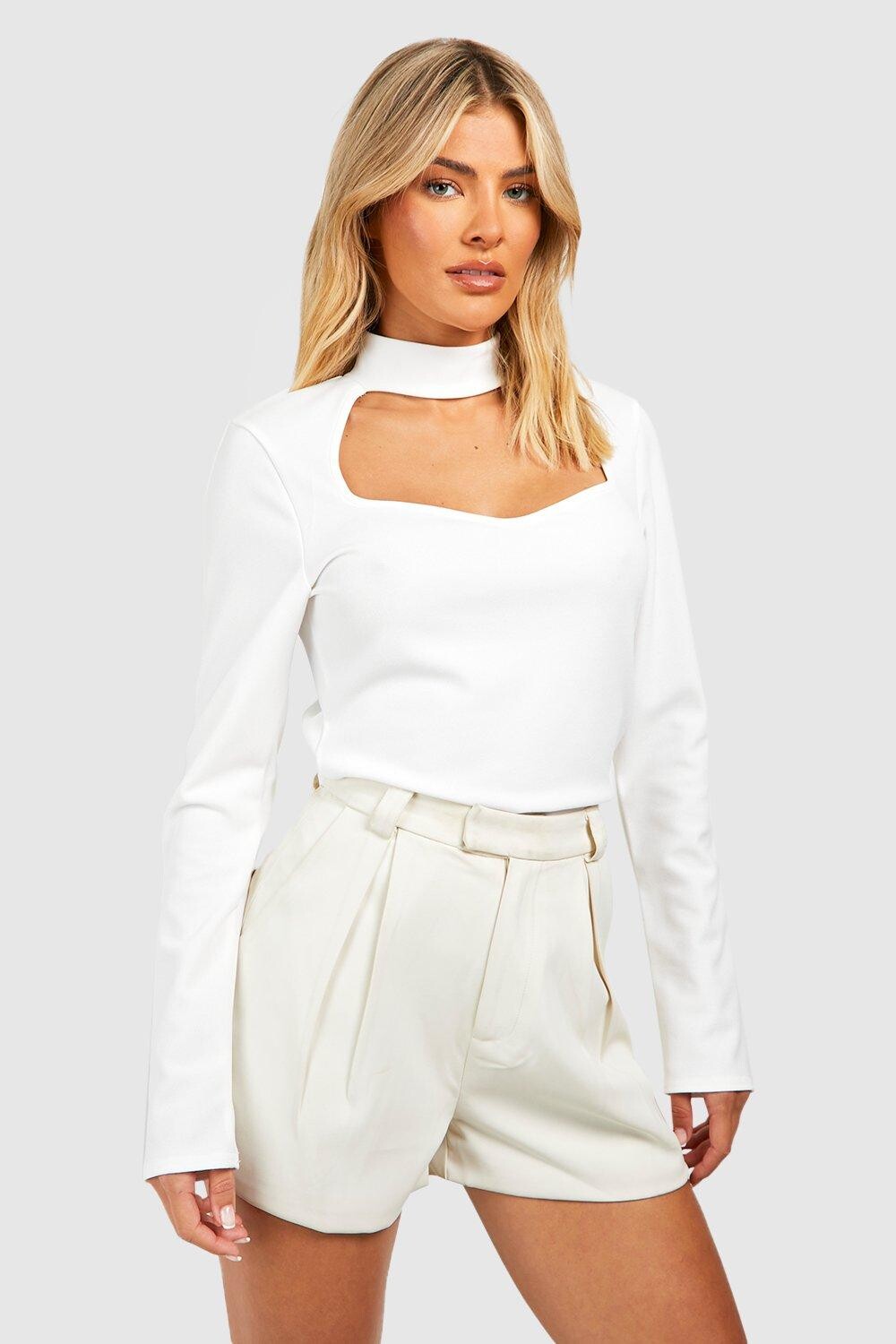 

Топ из джерси крепа с светлым вырезом Boohoo, кремовый