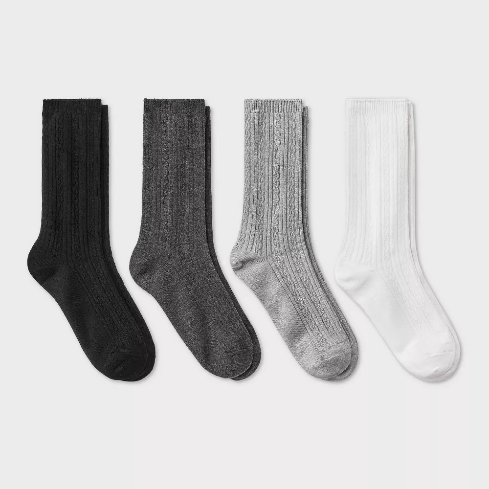 

Женские ультрамягкие повседневные носки Cable 4pk Crew Socks - Auden, цвет Black/Heather Gray/White