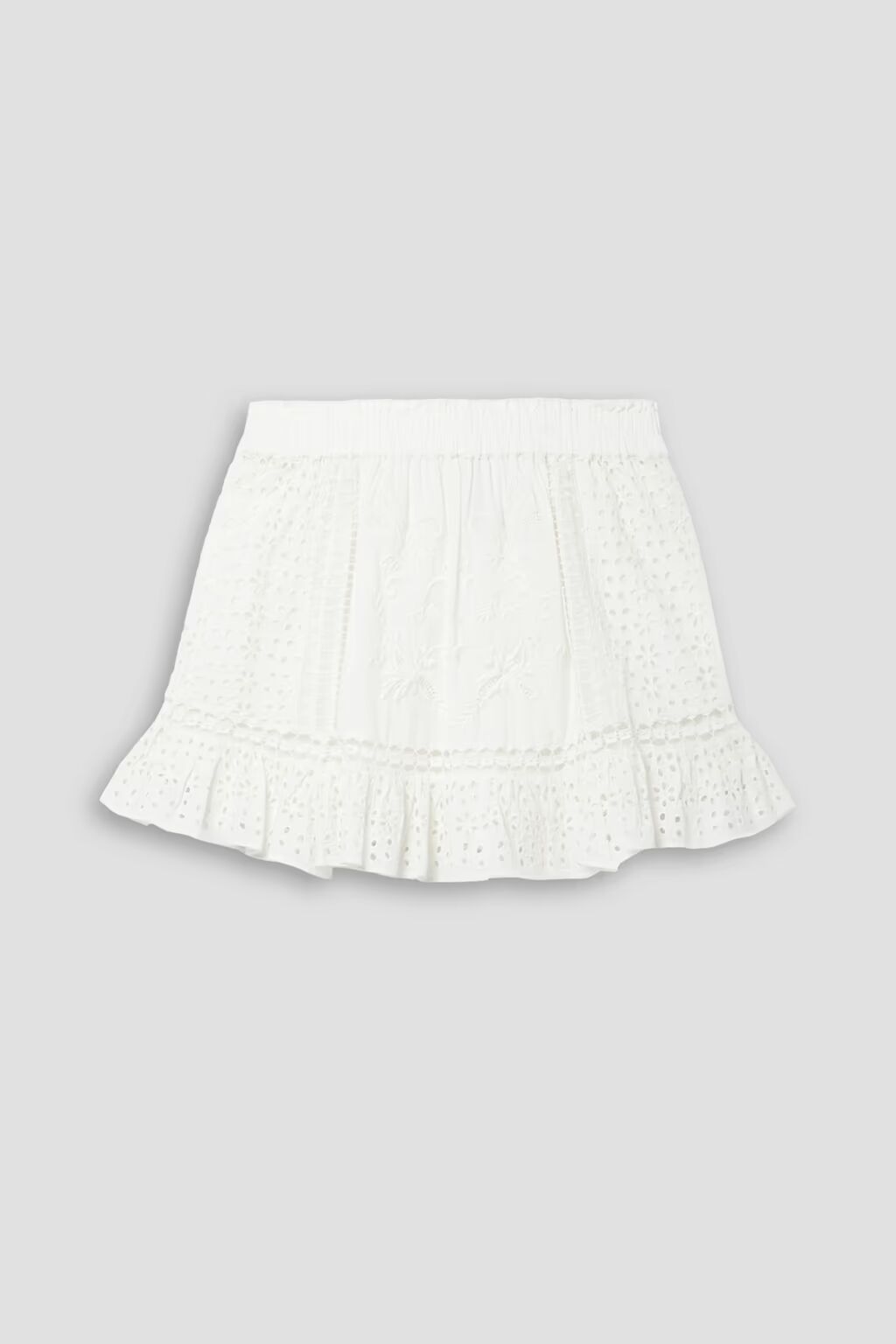 

Мини-юбка из хлопковой вуали с вышивкой Baydar Loveshackfancy, цвет Off-white