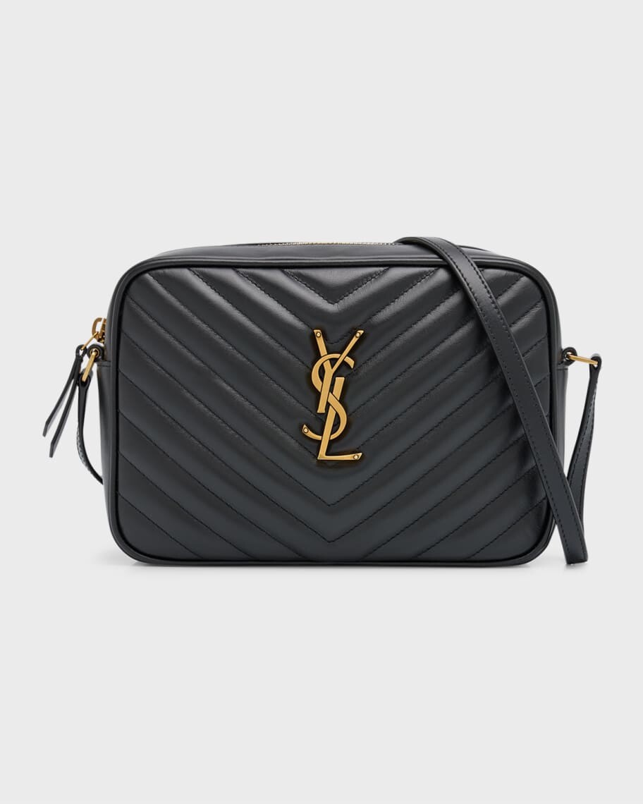 

Стеганая кожаная сумка через плечо Lou среднего размера с фотокамерой Saint Laurent