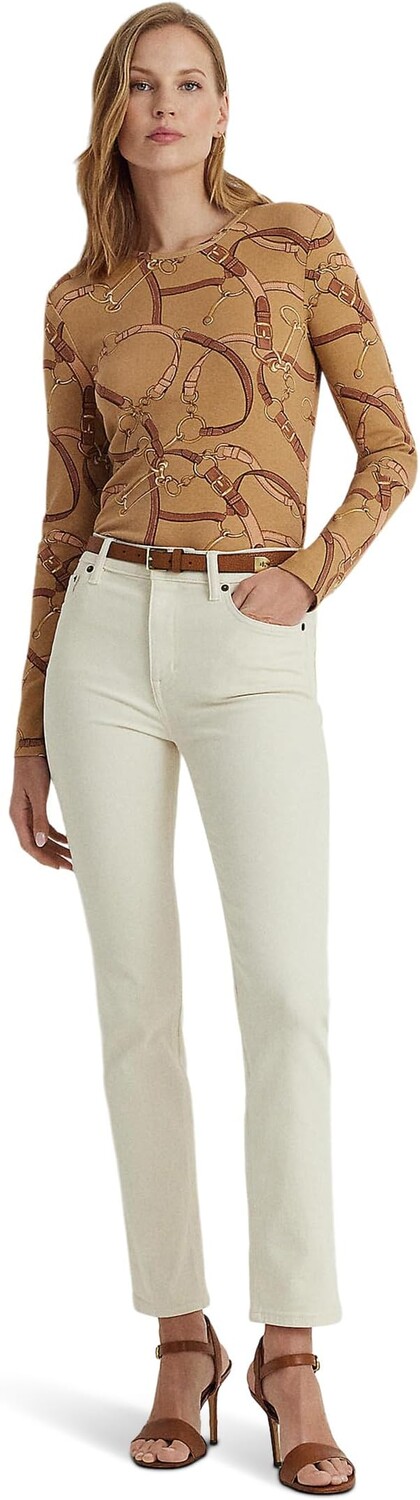 

Хлопковая футболка с длинными рукавами и принтом Petite Belting LAUREN Ralph Lauren, цвет Camel Multi
