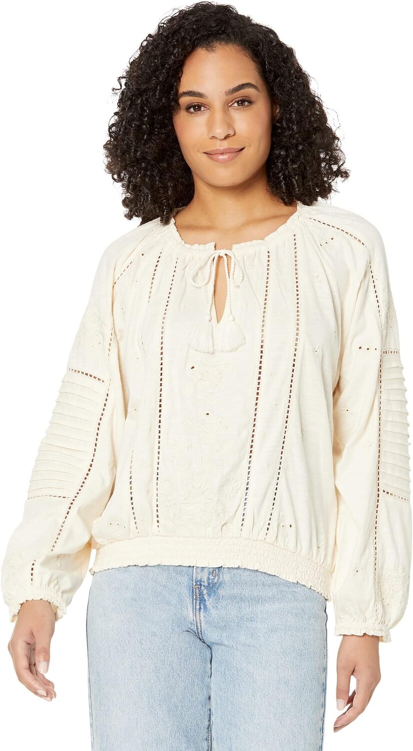 

Крестьянский топ с вышивкой Lucky Brand, цвет Whitecap Gray