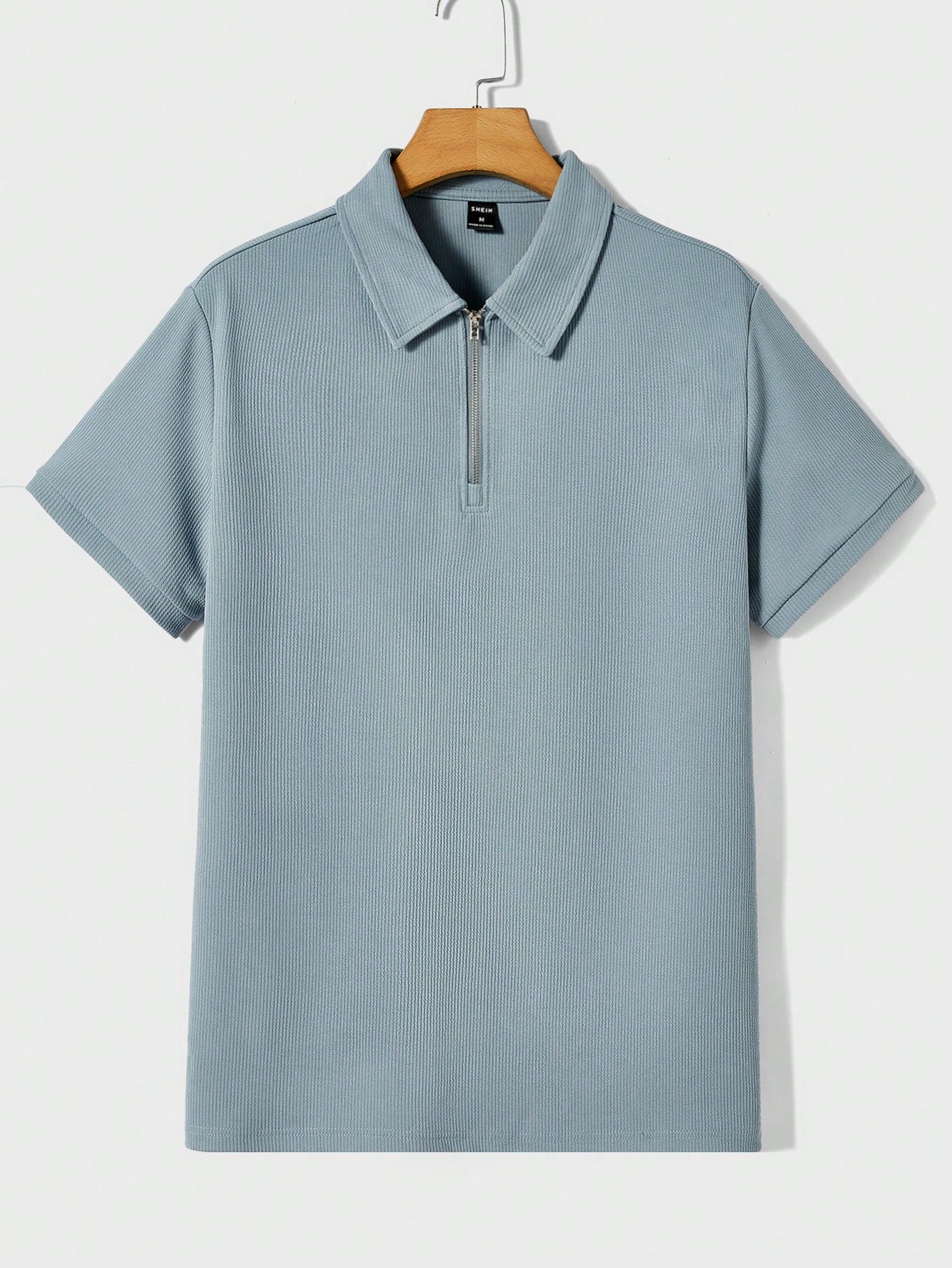 Мужская однотонная рубашка-поло с короткими рукавами Manfinity Homme, пыльный синий фото