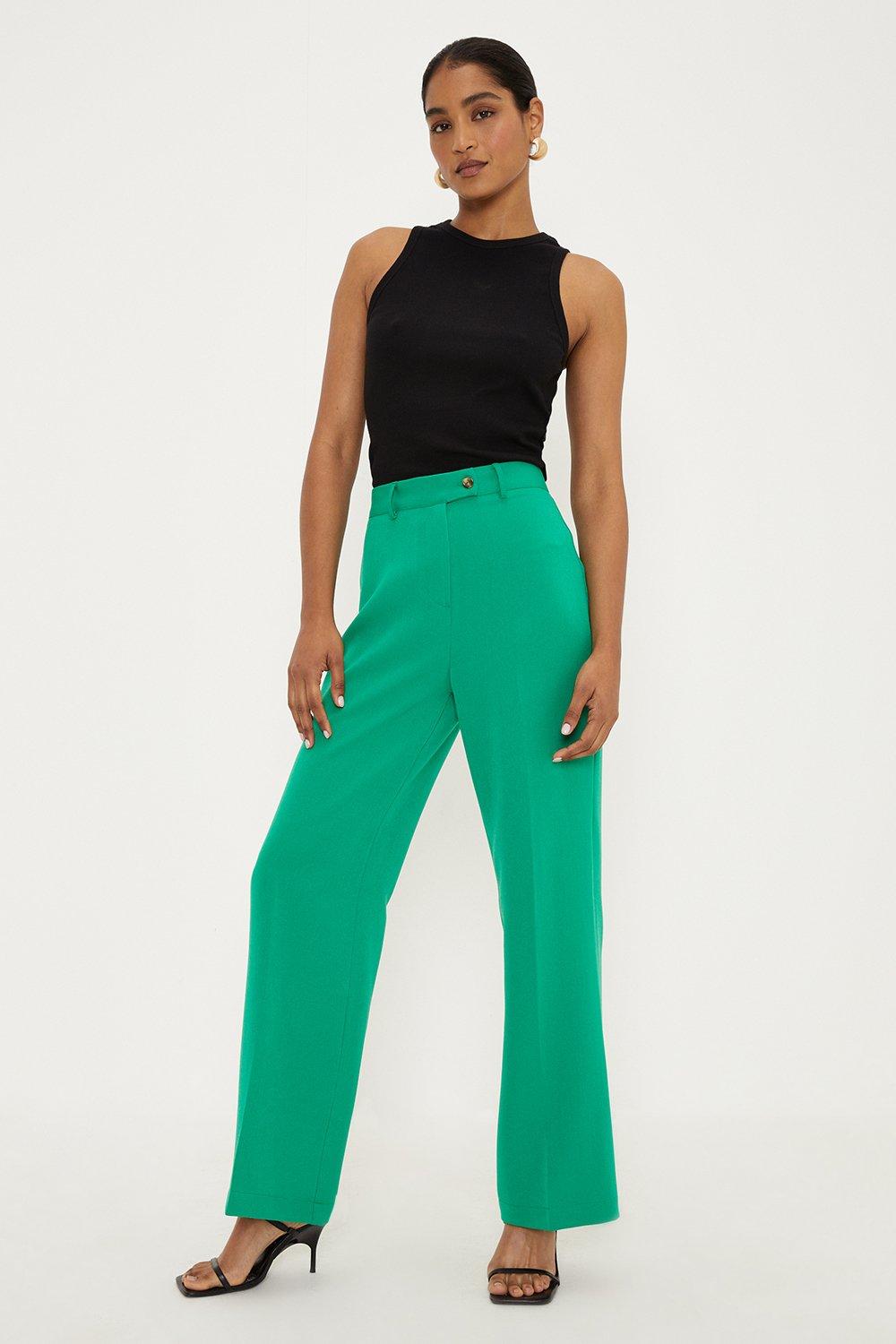 Широкие брюки с высокой талией и язычками Dorothy Perkins, зеленый