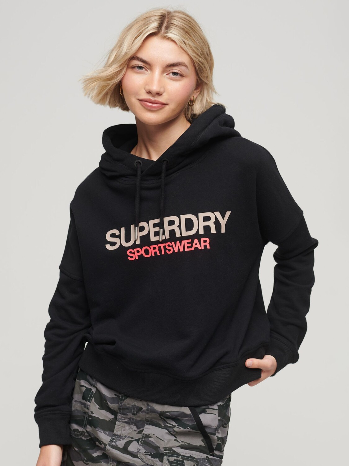 

Свободная толстовка с логотипом Sportswear Superdry, черный/розовый