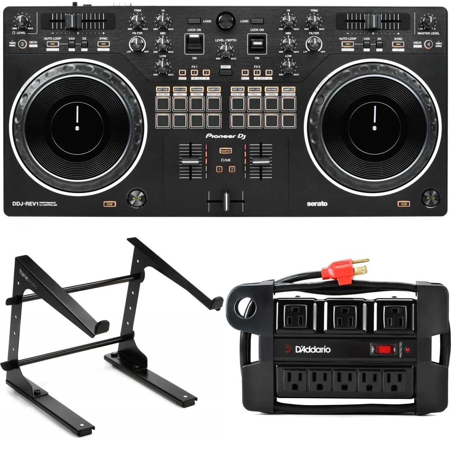 

Pioneer DJ DDJ-REV1 2-дековый контроллер Serato DJ с подставкой для ноутбука и блоком питания