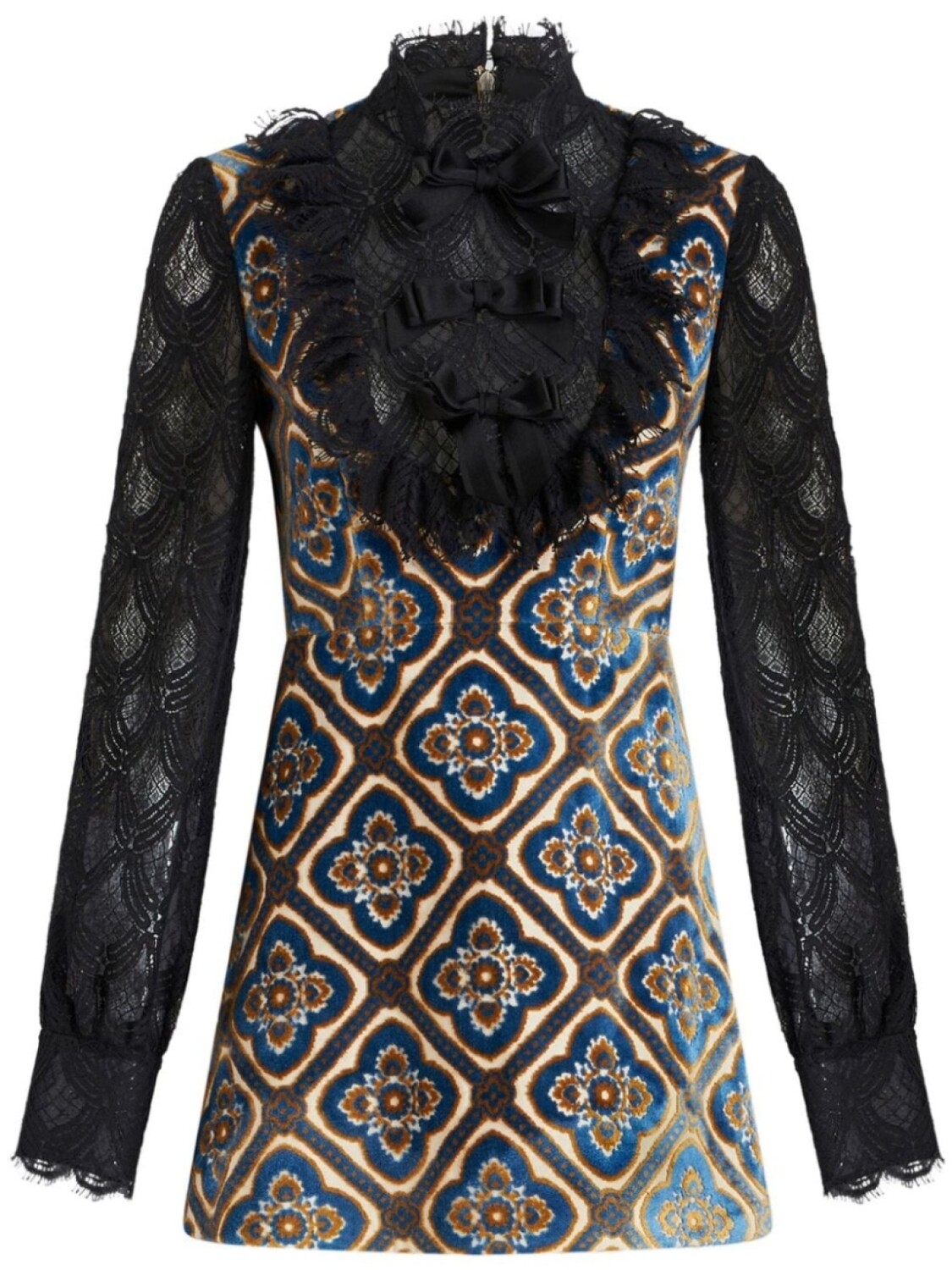 ETRO жаккардовое платье с кружевом, коричневый