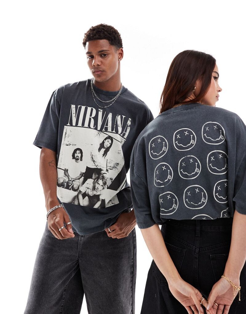 

Черная оверсайз-футболка унисекс с принтом Nirvana и вышивкой ASOS DESIGN