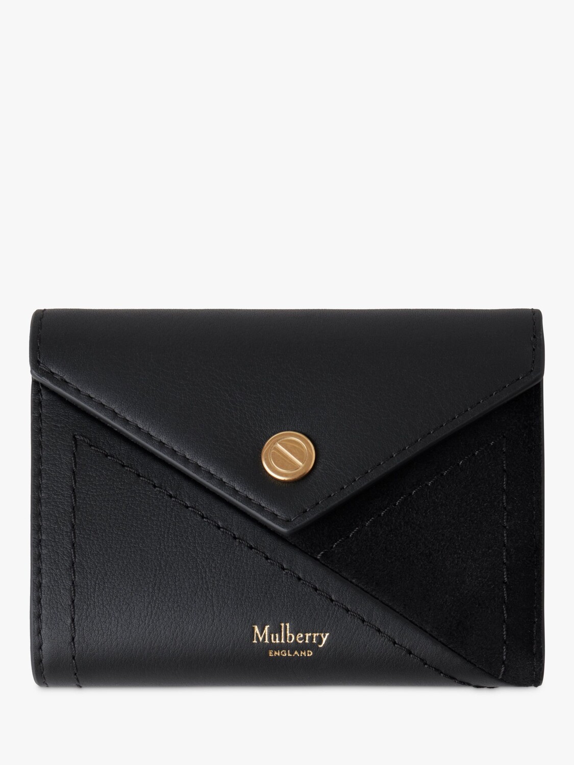 

Кошелек тройного сложения из гладкой телячьей и козьей замши Mulberry M на молнии, черный