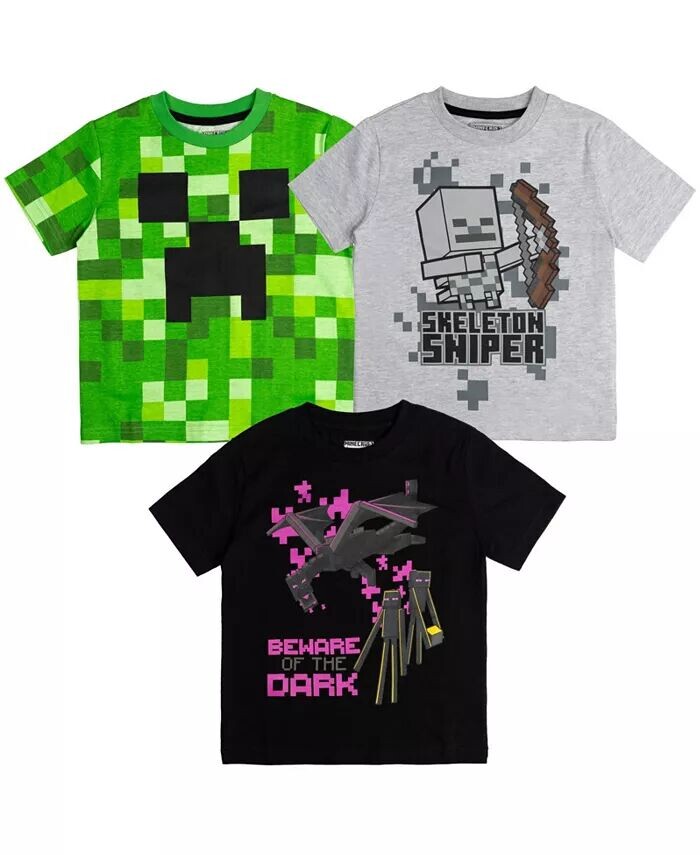

Комплект из 3 футболок Boys Mobs Skeleton Enderman Minecraft, мультиколор