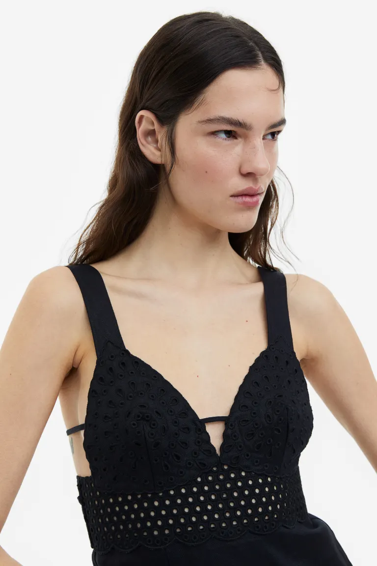 

Льняное платье с английской вышивкой H&M, черный