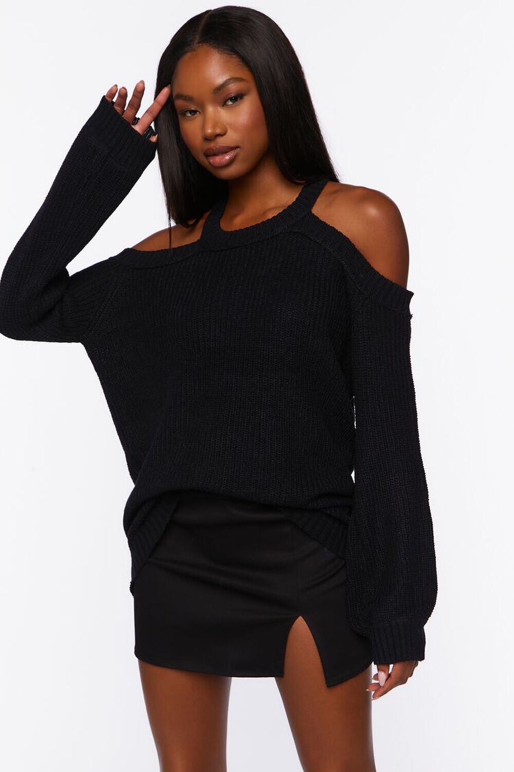 

Свитер оверсайз с открытыми плечами Forever 21, черный