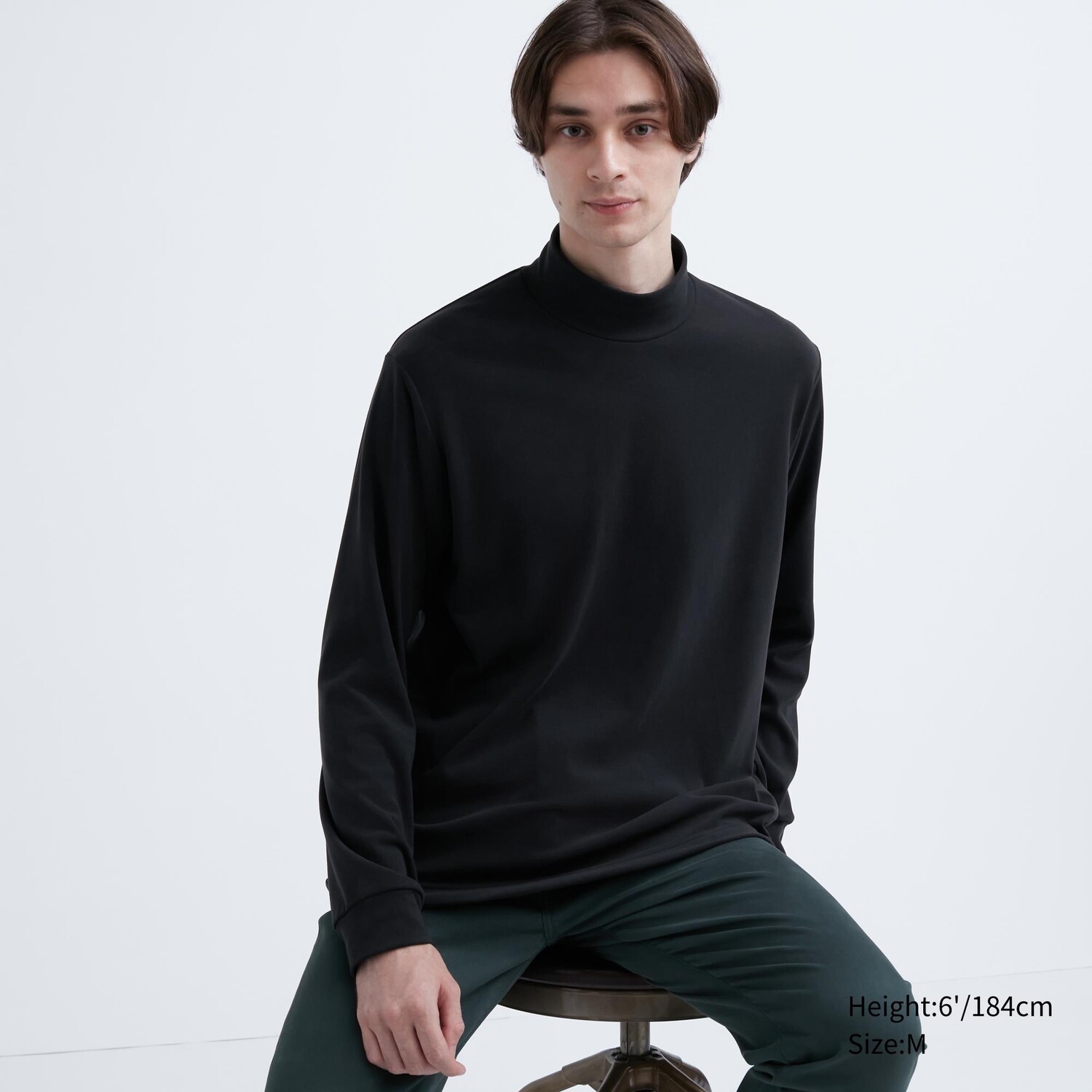 

Футболка флисовая Uniqlo с вырезом и длинными рукавами, черный