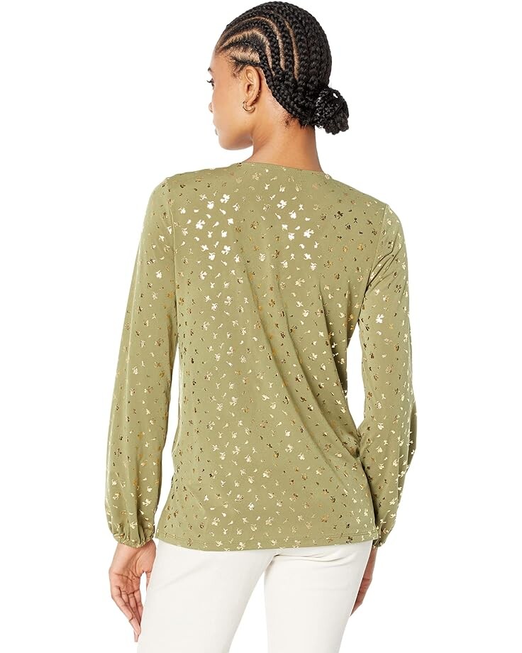 

Топ Michael Kors Long Sleeve Print Dog Tag Top, цвет Smoky Olive