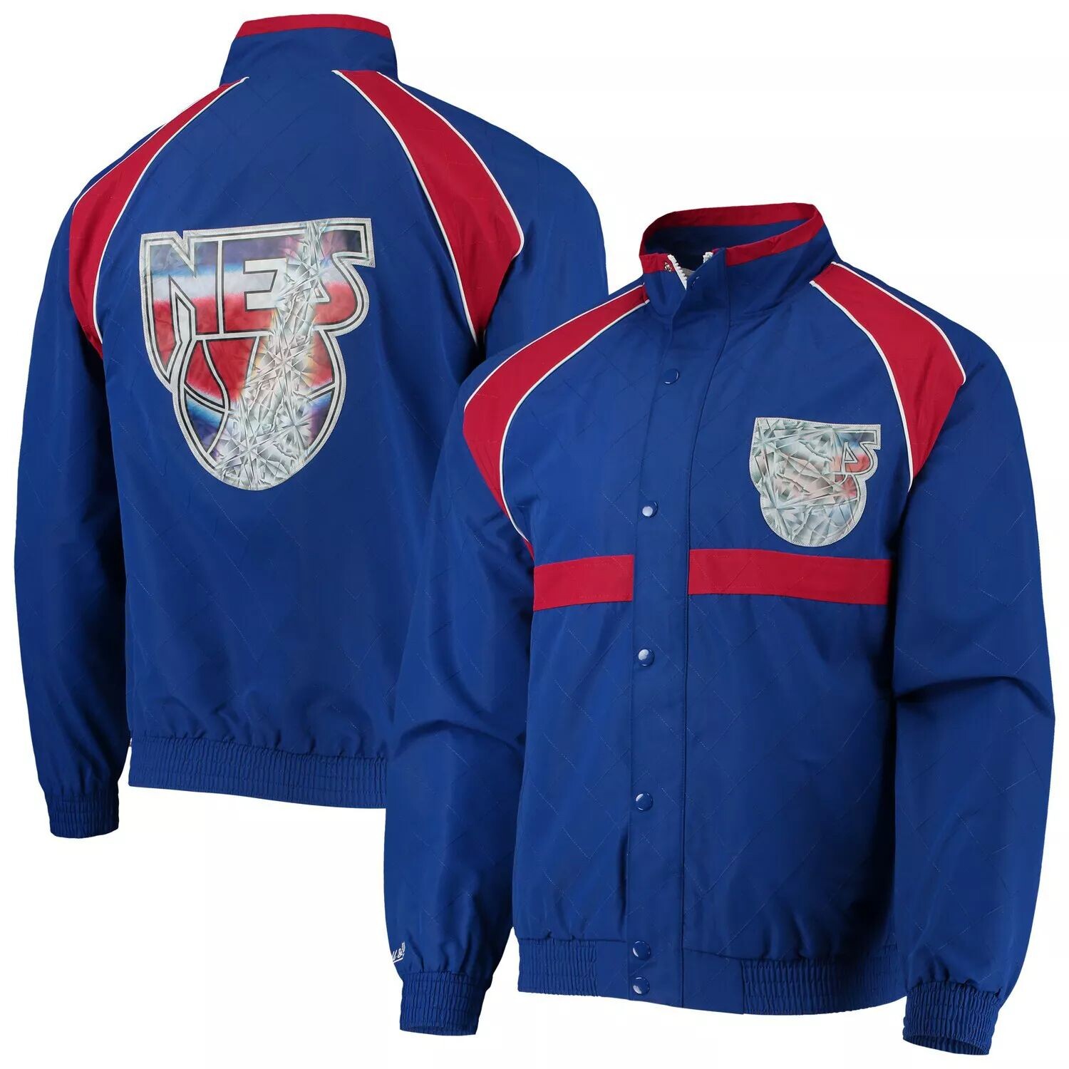 

Мужская куртка из Нью-Джерси Nets синего цвета Mitchell & Ness Hardwood Classics, подлинная разминочная куртка 75th Anniversary с застежкой-реглан, Синий