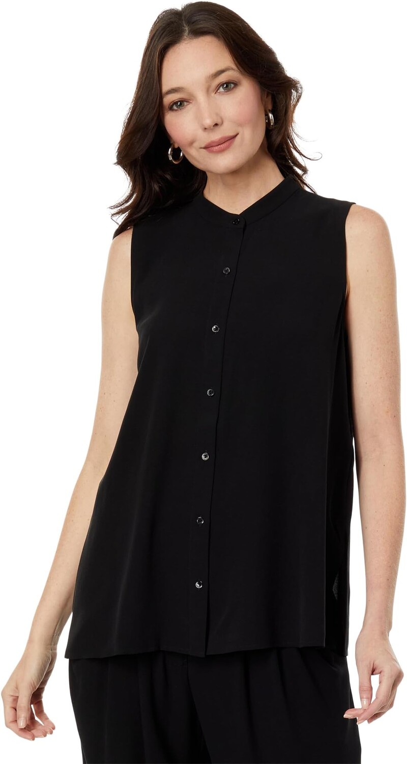 

Рубашка без рукавов с воротником-стойкой Petite Eileen Fisher, черный