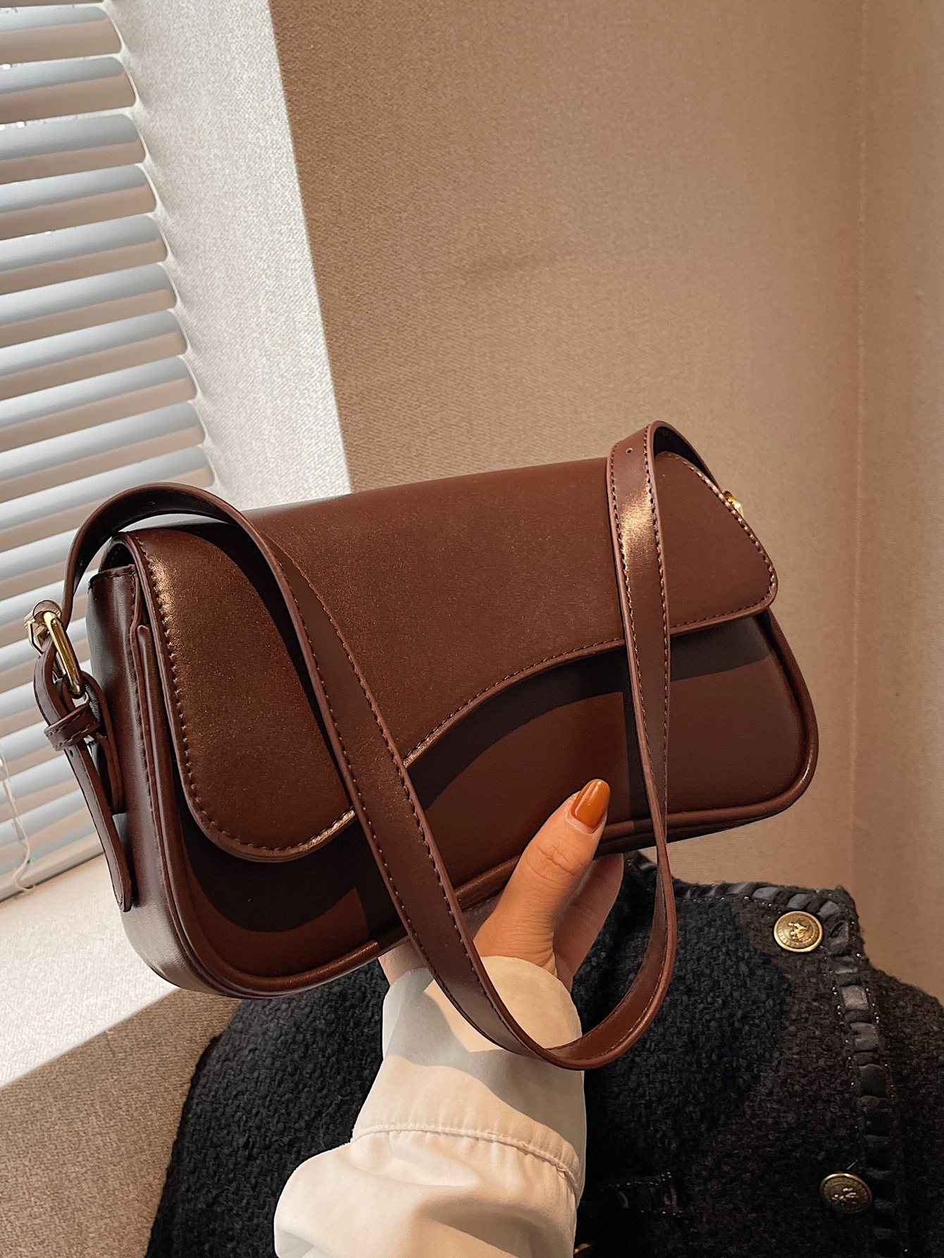 Модная женская сумка через плечо с откидной крышкой, кофейный коричневый