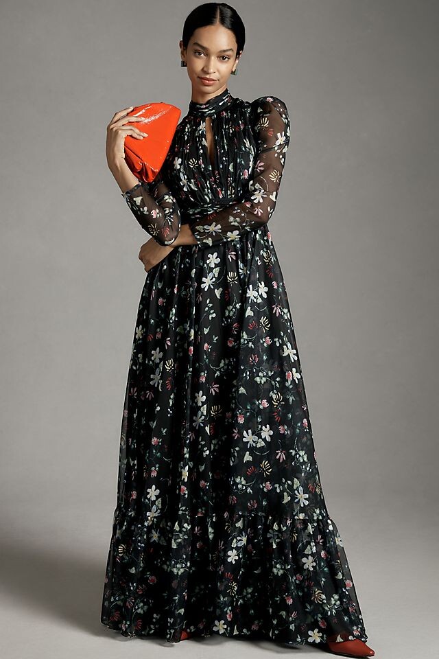 

Платье макси Mac Duggal с длинными рукавами, черный