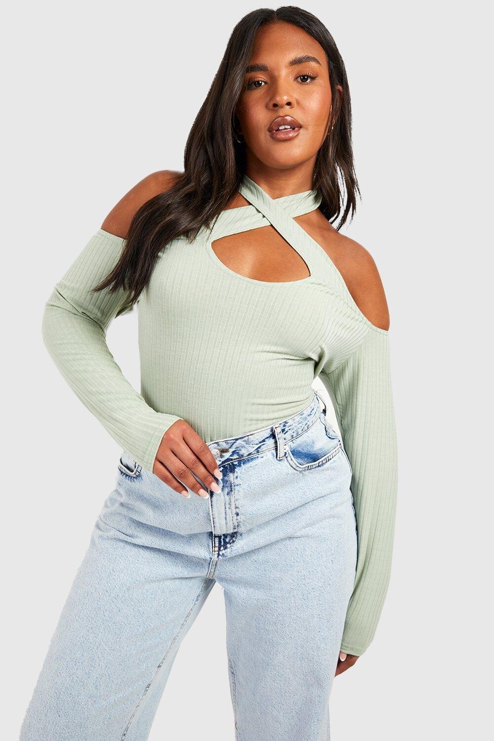 

крестовый топ с холодными плечами Boohoo, шалфей