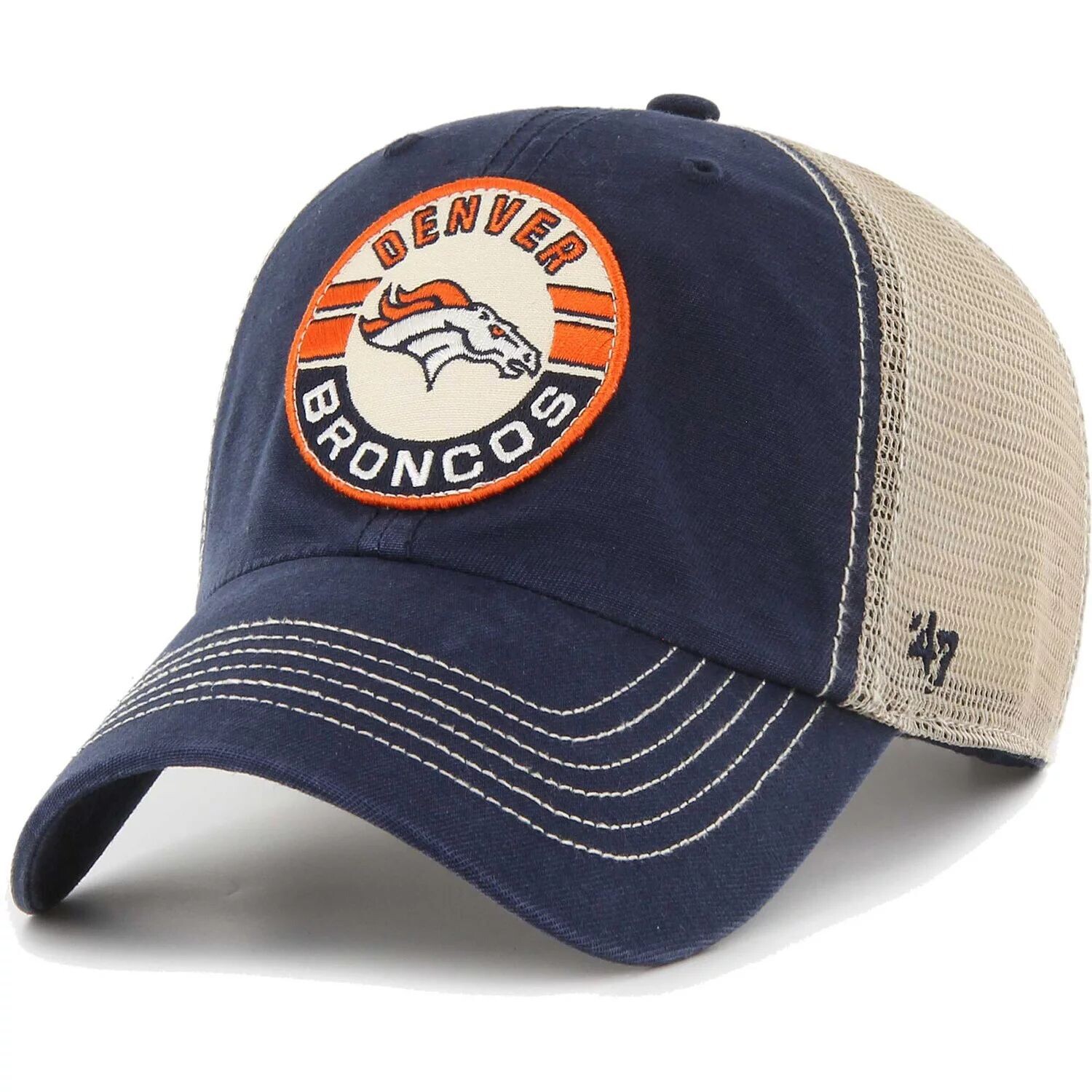 

Мужская регулируемая шляпа темно-синего/натурального цвета '47 Denver Broncos Notch Trucker Clean Up