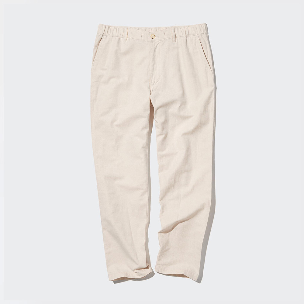 

Брюки Uniqlo прямые повседневные из смеси хлопка и льна, светло-бежевый