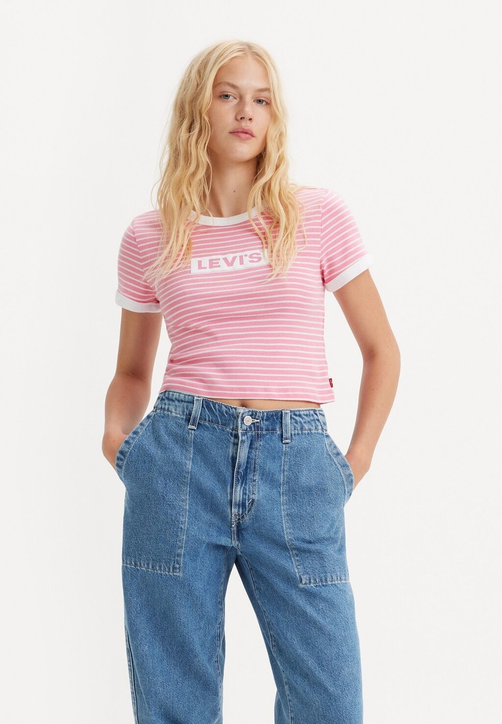 

Футболка с принтом Graphic Ringer Mini Tee Levi's, цвет pink/white