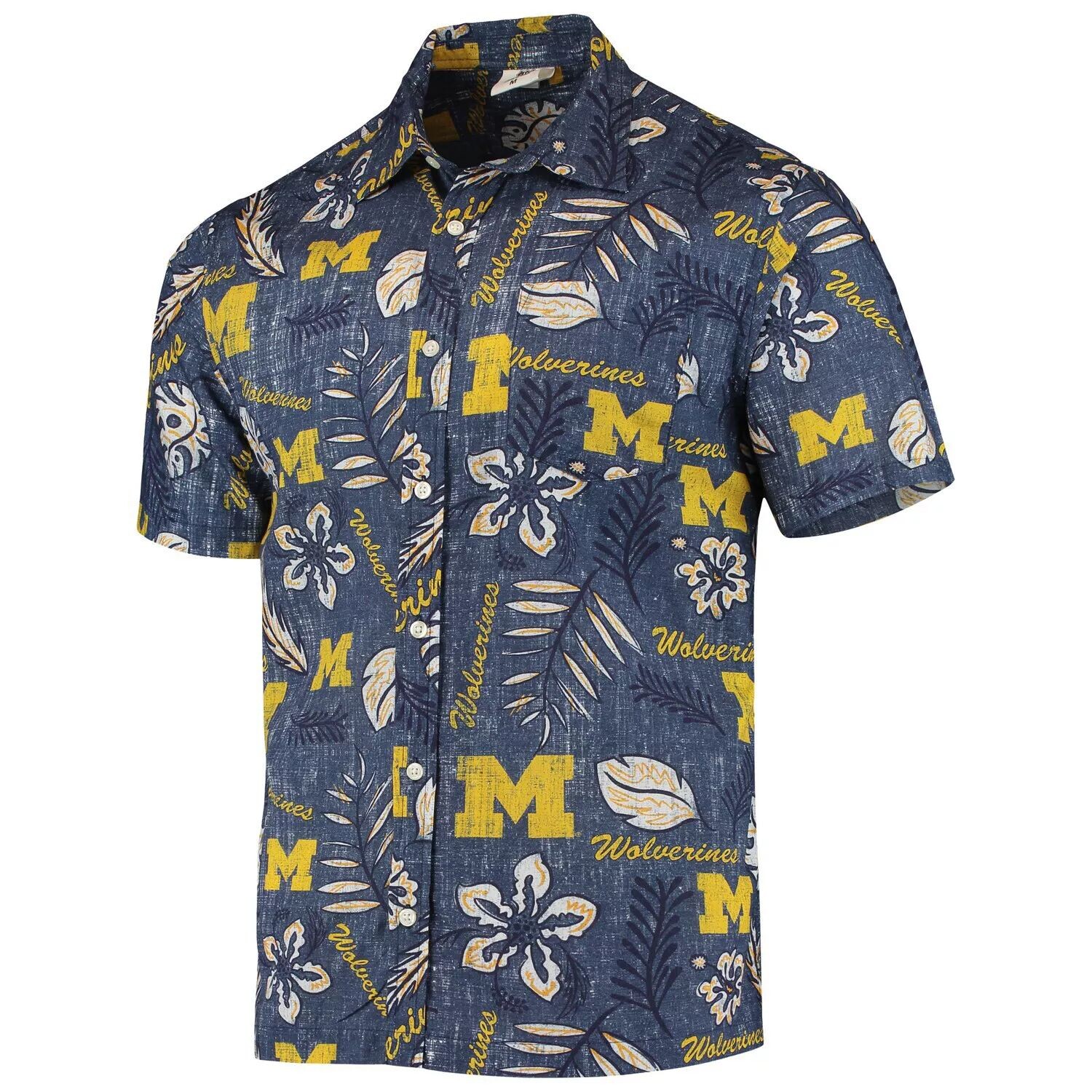 

Мужская рубашка на пуговицах Wes & Willy Navy Michigan Wolverines Vintage с цветочным принтом