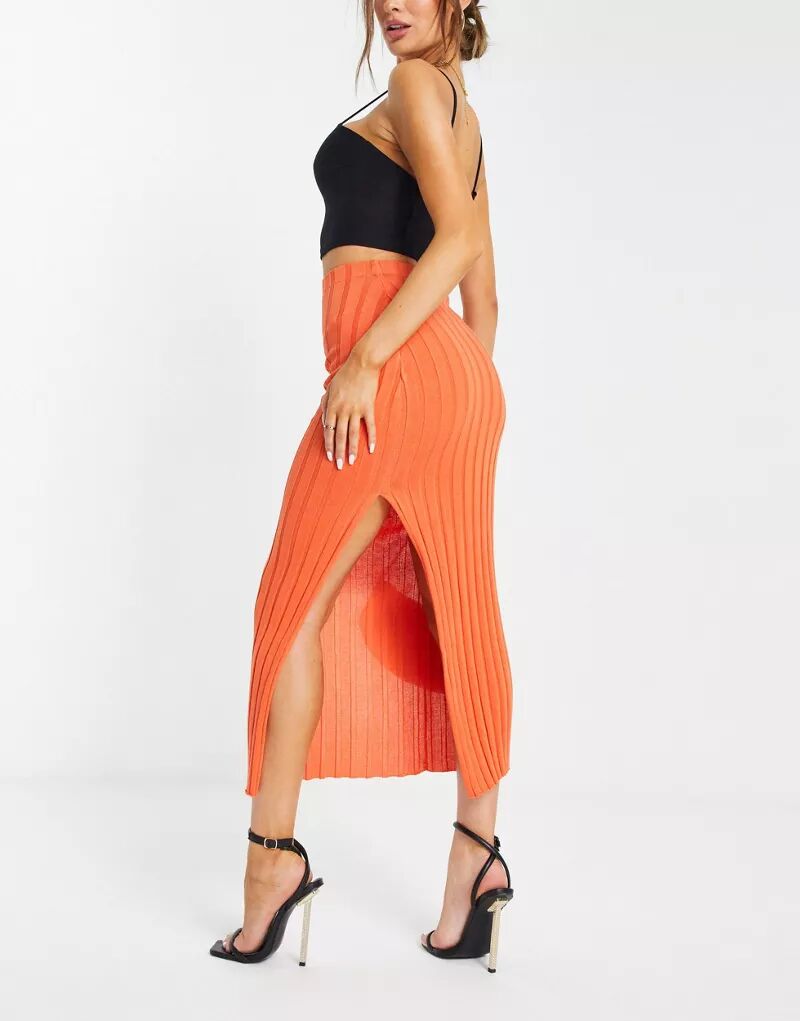Pretty Lavish – юбка-миди из легкого трикотажа оранжевого цвета, однотонная pretty
