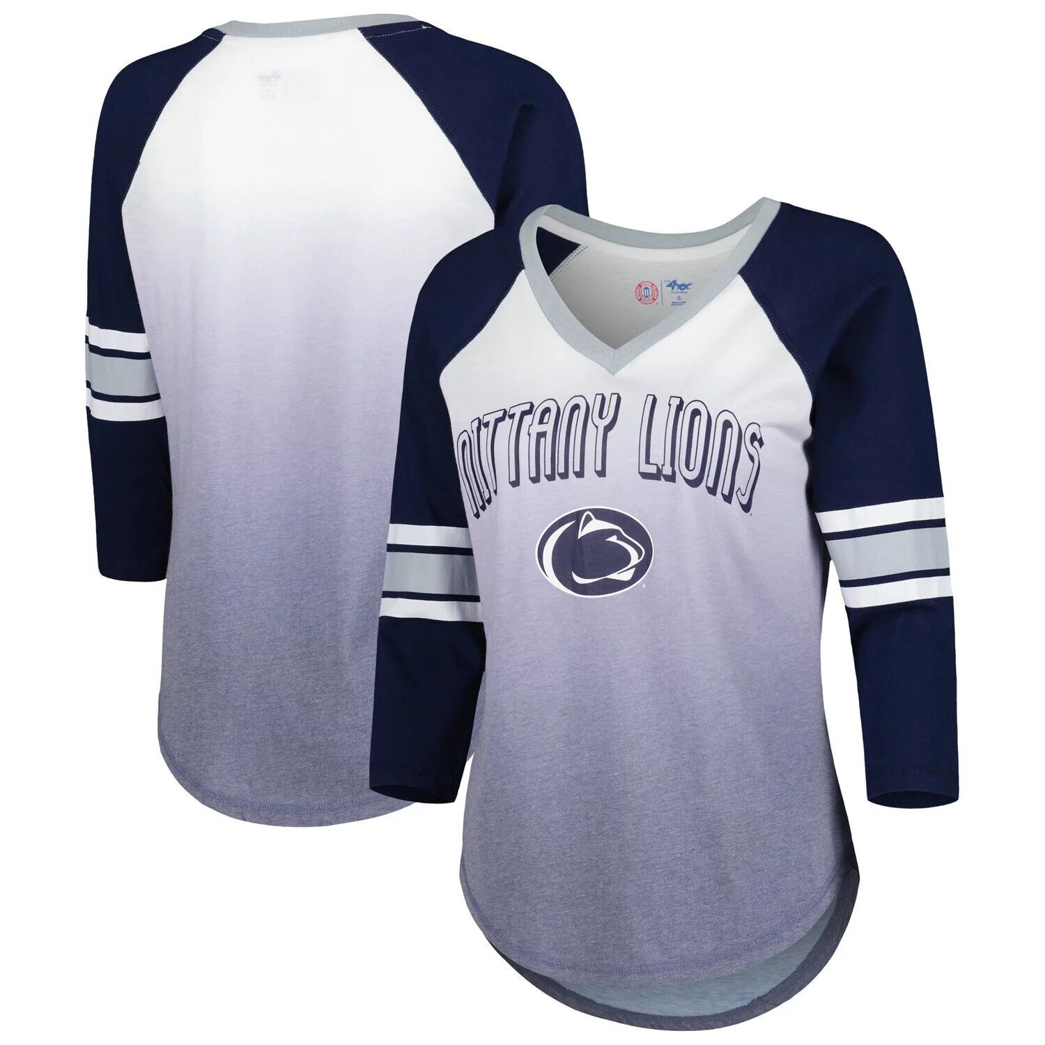 

Женская футболка G-III 4Her от Carl Banks, белая/темно-синяя, Penn State Nittany Lions Lead Off, реглан с омбре, футболка с v-образным вырезом и рукавами 3/4 G-III, Синий