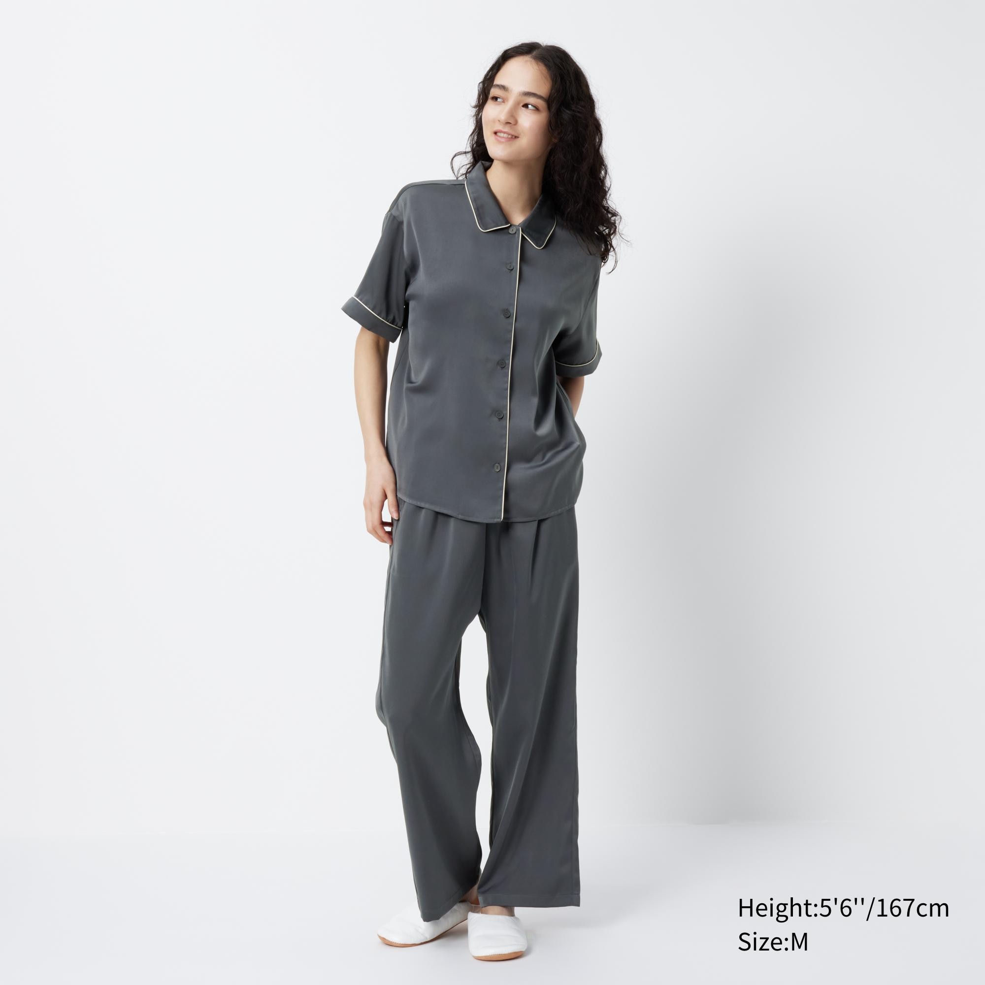 цена Пижама UNIQLO атласная с короткими рукавами, серый