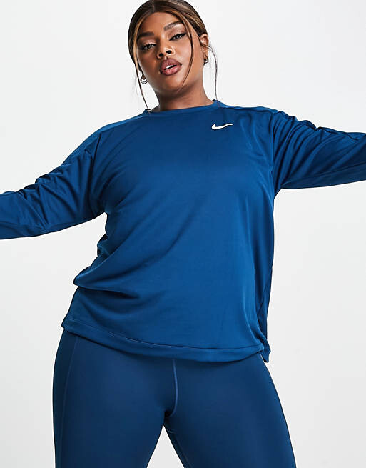 

Бирюзово-голубой топ с длинными рукавами и логотипом на спине Nike Running Swoosh Plus Run Dri-FIT