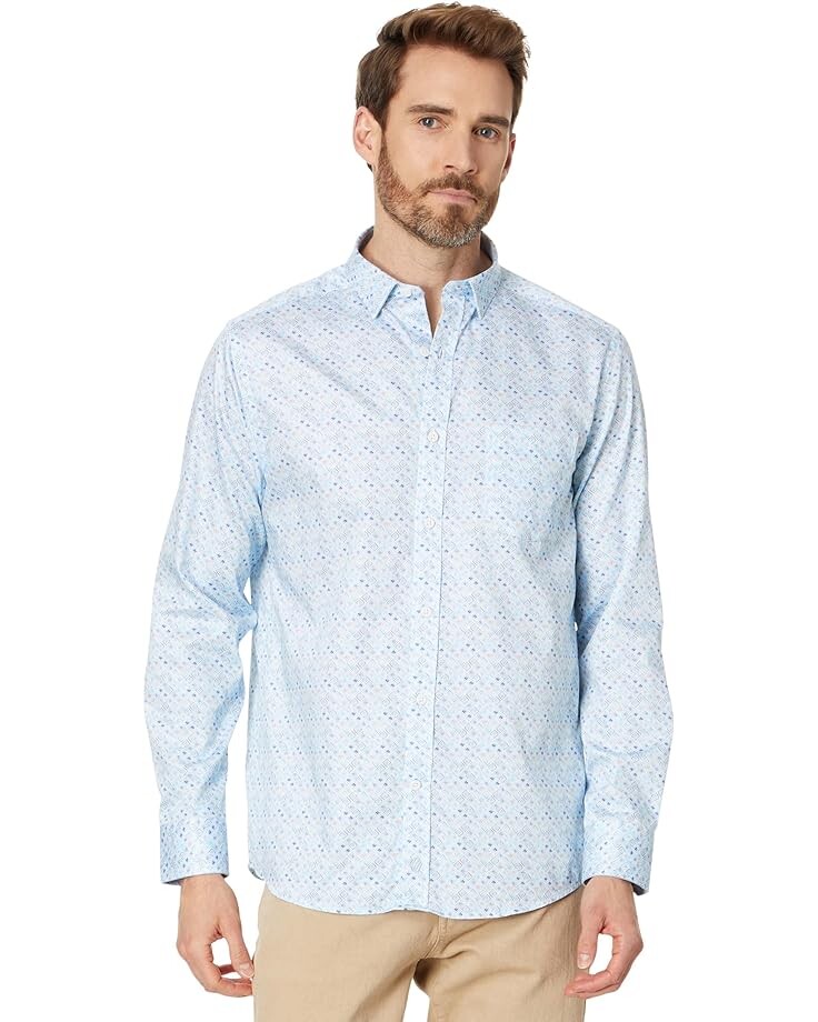 

Рубашка Johnston & Murphy Watercolor Diamond Print Shirt, цвет Aqua