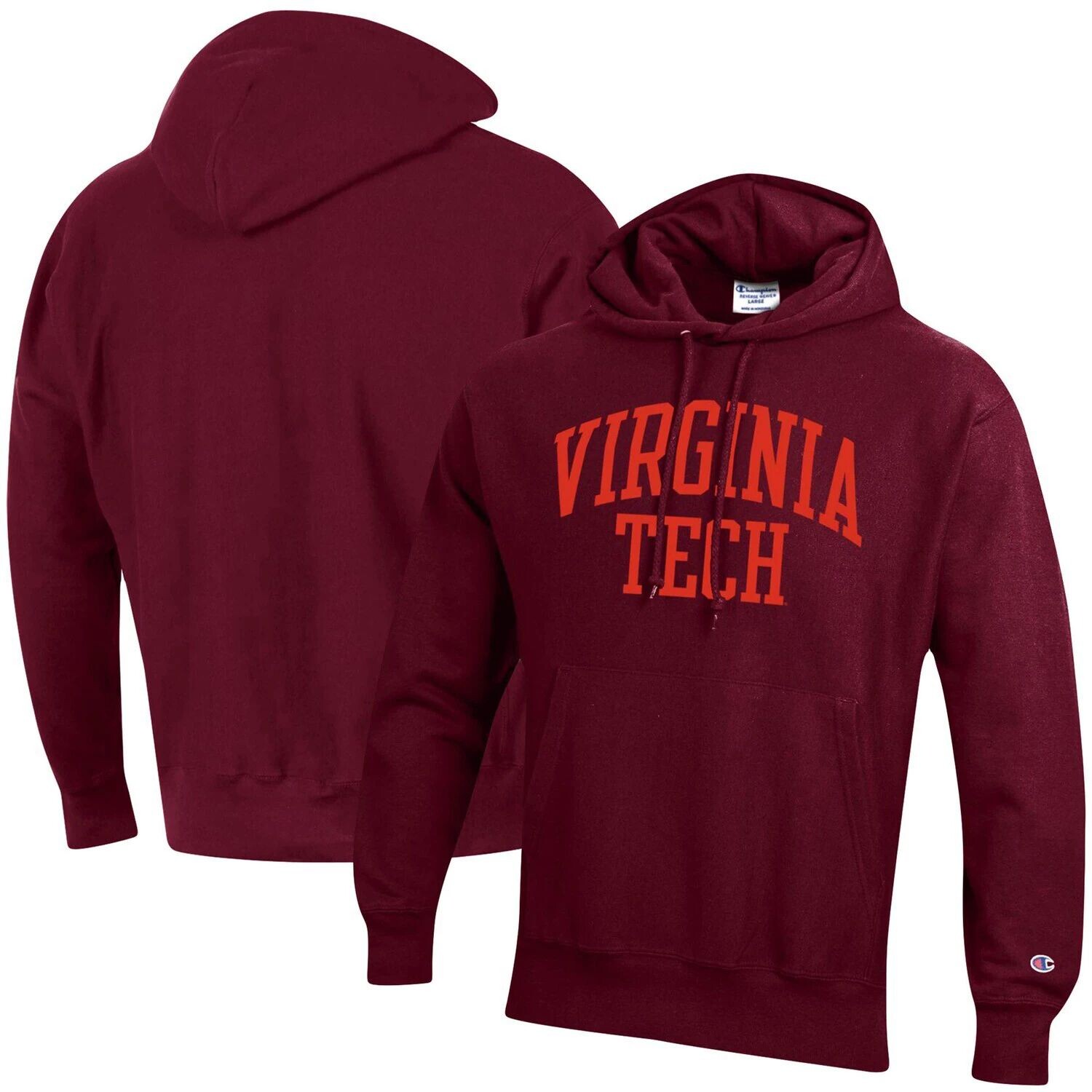 

Мужской бордовый пуловер с капюшоном Virginia Tech Hokies Team Arch обратного переплетения Champion, Красный
