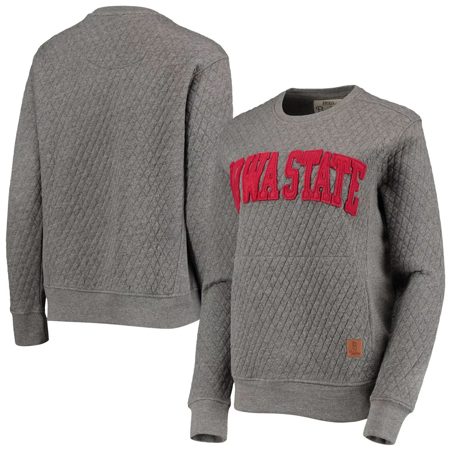 цена Женский стеганый пуловер с аппликацией из лося Pressbox, серый стеганый пуловер с надписью Iowa State Cyclones