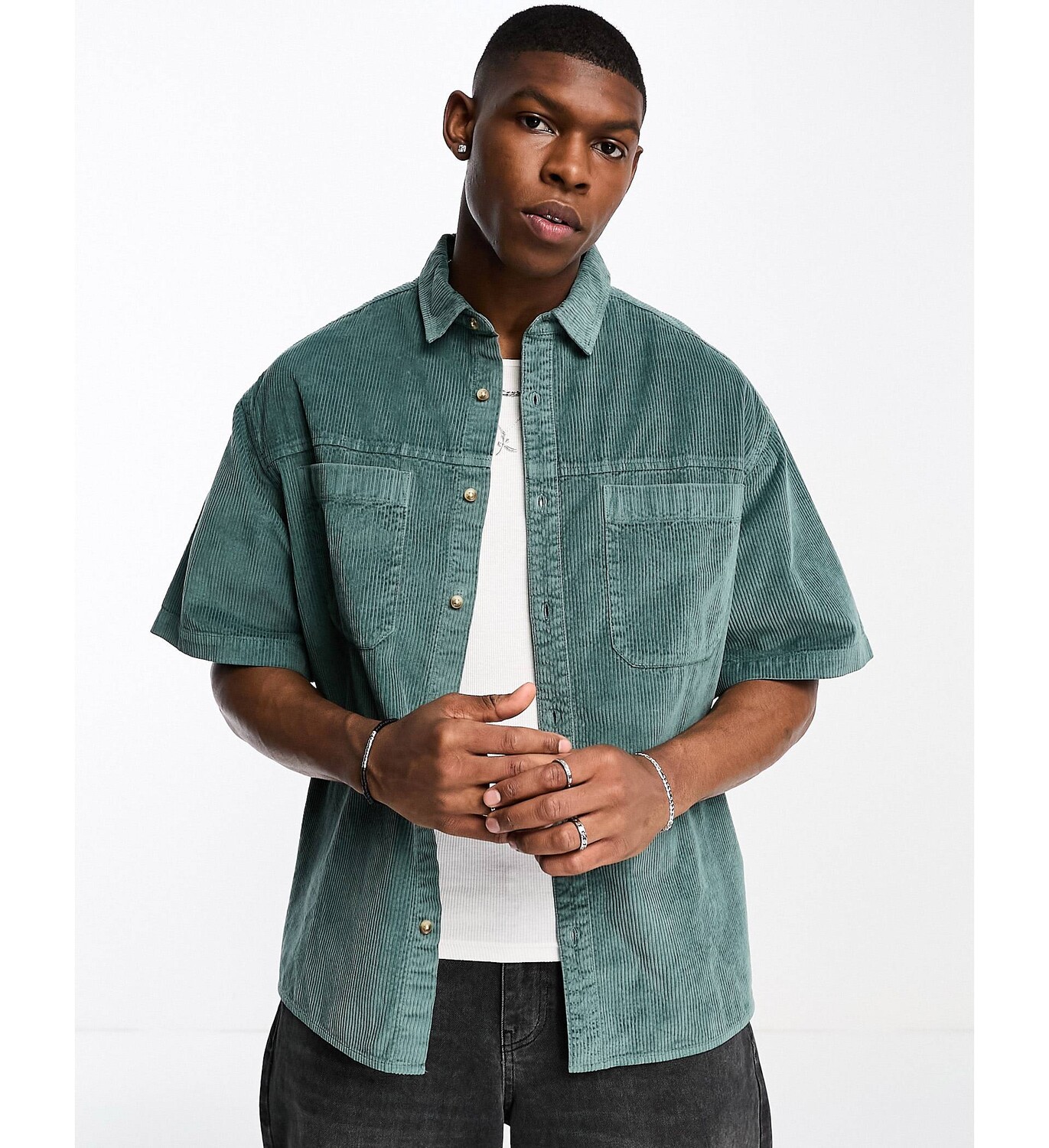 

Синяя вельветовая рубашка свободного кроя с двойными карманами ASOS DESIGN